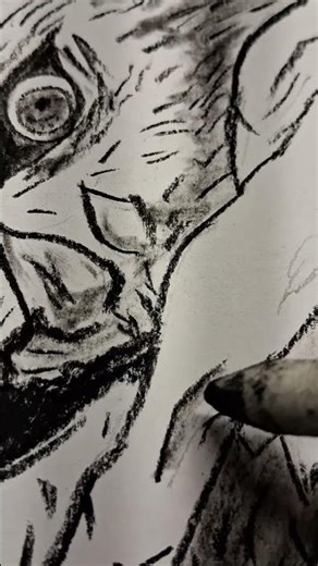 Drawing inosuke using charcoal. BEAST MASK ON! 🐗⚔️ | Day 6 of drawing until I hit 1k subs #art