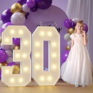 Marquee Numbers 30th-Birthday Large Decorations: 4ft Light Up Numbers 30 Birthday Sign for Boy Girl Thirty Year Old Anniversary Mosaic Party Decor Backdrop Big Foam Board Number 30