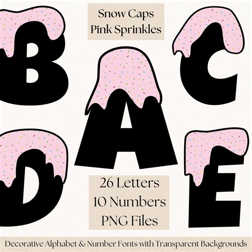 Pink Sprinkles Alphabet PNG – Icing Drip Letters A–Z & 0–9, Cute Decorative Sprinkle Font Clipart Digital Download - Etsy
