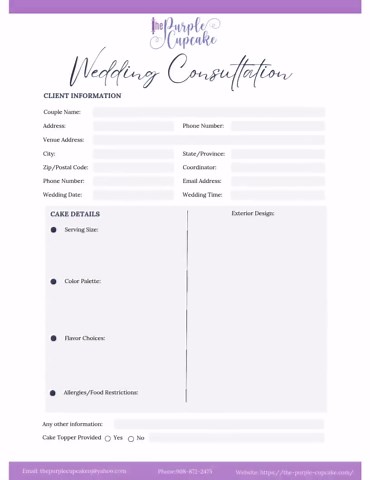 Wedding Cake Consultation Form Template, Editable Canva Bakery Form, Cake Order Intake Sheet, Wedding Cake Sketch Template, Baker Tool - Etsy