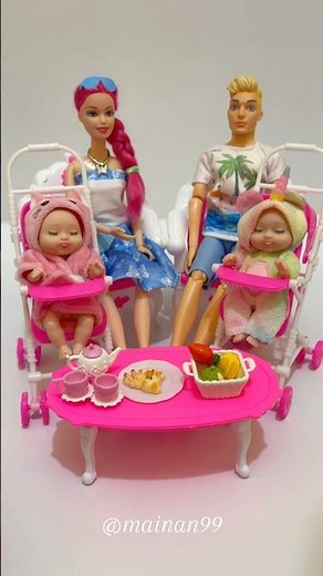 satisfying with unboxing video miniature barbie family set collection 💞🎀