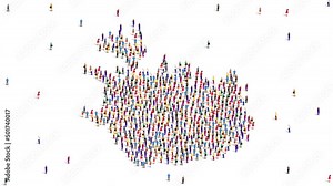 Iceland Map A large group of people form to create a Iceland map. 4K Video Animation.