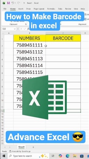 How to make Barcode in Excel😎||Advance Excel🔥||#excel #exceltricks #microsoft #computer