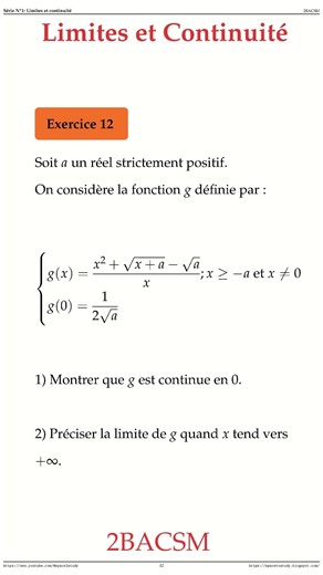 Exercice 12 Limites et Continuite 2BACSM Maths space2study M2BSMS1v11