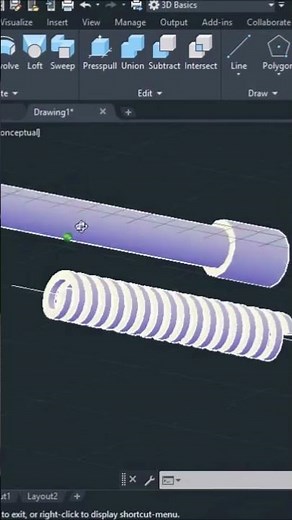 Rosca 3D no AutoCAD - Comando sweep #shorts
