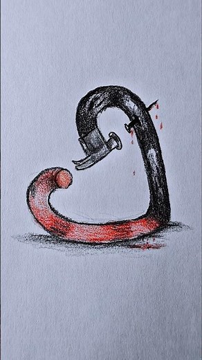 Como desenhar um coração tomando marteladas - Desenho romântico triste criativo para iniciantes