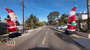 Giant inflatable Santas on Highland Drive in Carlsbad brought holiday cheer—until a grinch struck. Surveillance caught a man loading one into a truck, stealing it along with two others from neighbors’ yards. | Inside Edition