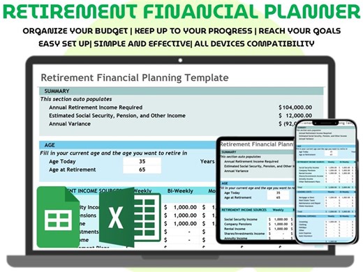 Retirement Financial Planner Excel Google Sheets Budget Template Income Expense Tracker Savings Forecast Retirement Planning Spreadsheet - Etsy