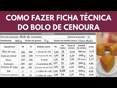 COMO FAZER FICHA TÉCNICA DO BOLO ... CALCULAR PORÇÃO, PER CAPITA, CUSTO TOTAL, FATOR DE CORREÇÃO
