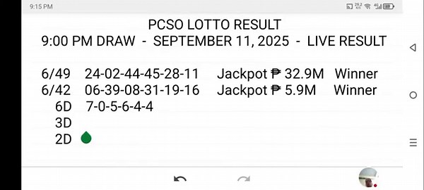 Lotto Result Today 9:00 PM Draw September 11, 2025 PCSO LIVE Result