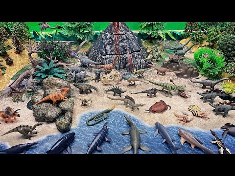 Diorama Dinosaur world -Collecta Dinosaur figure And Dinosaur volcano! Tyrannosaurus Mosasaurus