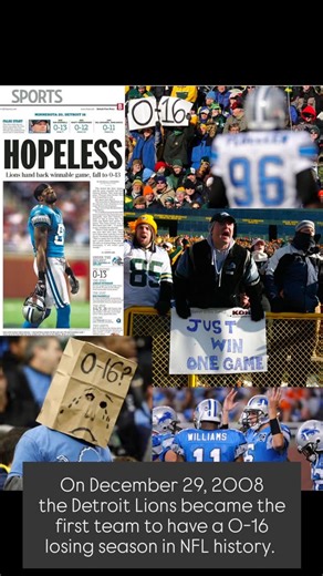 Today In History on Instagram: "Today in history: In the 2008 NFL season, the Detroit Lions became the first team in league history to finish 0–16, losing all 16 regular-season games. Plagued by injuries, poor defense, and quarterback instability, the team struggled to compete in nearly every matchup. The winless season marked the lowest point in franchise history and led to major coaching and roster changes. . . . Follow for more historical facts . . . #todayinhistory #historicalfacts #history 