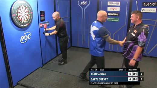 SOUTAR SEES OFF GURNEY! Alan Soutar books his place in the quarter-finals for the second day in a row, as he rattles off five legs on the spin to beat Daryl Gurney 6-4! 📺 bit.ly/PDCTVLive #PC24 | Professional Darts Corporation