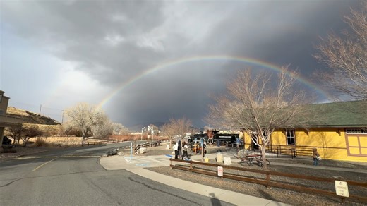 8.4K views · 586 reactions | Amazing rainbow and the stream train running at the Nevada State Railroad Museum on this Saturday the winter solstice. Train rides continue on Sunday. See ya out here! | Adventures With Jeff Martinez | Facebook