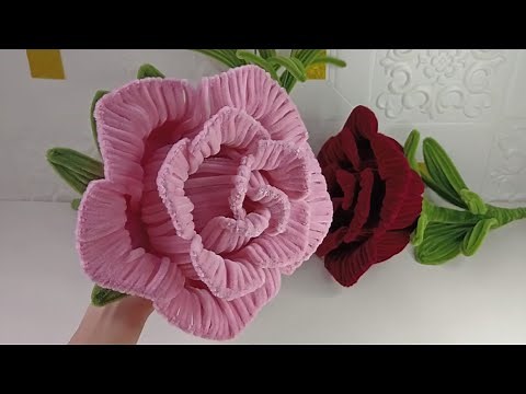 DIY Rose Flower | how to make big rose flower with pipe cleaners step by step | handmade flowers