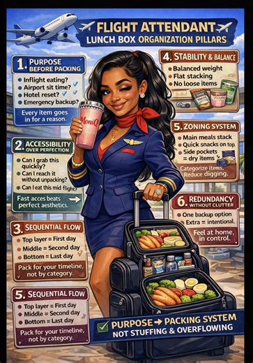 Flight attendants pack completely different than normal travelers. ✈️ Because our schedule is unpredictable. A “3-day trip” could turn into anything. So I don’t pack randomly. I pack using organization pillars: • Purpose before packing • Accessibility over perfection • Pack by day • Balanced weight • Zoning system • Backup without clutter This is how I stay fed, calm, and organized even when the trip goes sideways. Most people pack food. Flight attendants pack strategy. ⸻ Comment “SYSTEM” and I’