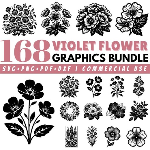 168 Violet Flower SVG Bundle: Botanical Floral Clipart, Vintage Violet Line Art (commercial Use) - Etsy