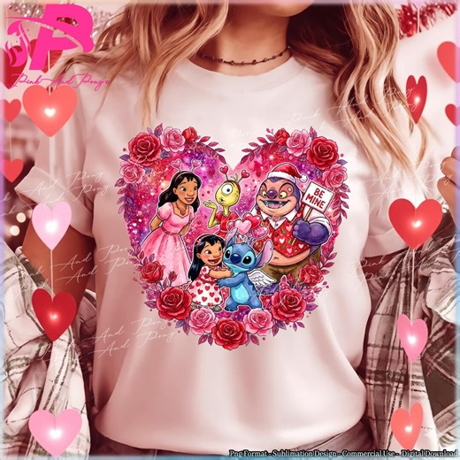 Cute Valentine Blue Alien & Friends PNG, Valentine's Day Shirt Design, Rose Heart Watercolor Glitter, Valentine Clipart, Digital Download - Etsy