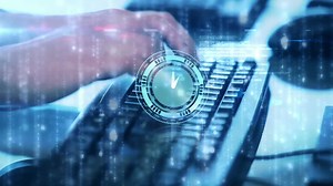 Animation of clock moving fast with data processing and person typing | Premium Stock Video Footage