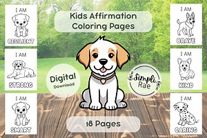 Puppy Affirmation Coloring Pages | Kids Printable Coloring Book | 18 Cute Dog Coloring Sheets With Positive Affirmations | Digital Download - Etsy