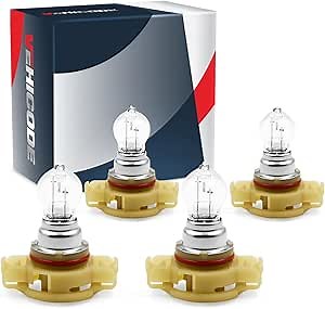 Amazon.com: VEHICODE 2504 PSX24W Fog Light Bulbs Halogen 12V 19W 300Lumens 3000K Warm White Car DRL Daytime Running Lamp Replacement (4 Pack) : Everything Else