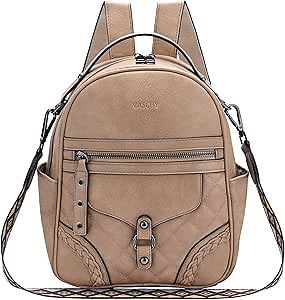 VASCHY Small Backpack Purse for Women, Cute Vegen Leather Mini Backpack for Lady with Guitar Shoulder Bag Handbag Strap Apricot