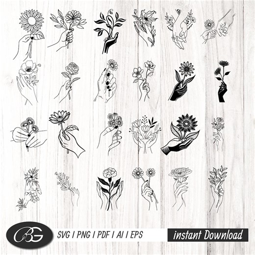 Flower Hand SVG Bundle | Botanical Floral Cut Files (digital Download) - Etsy Australia