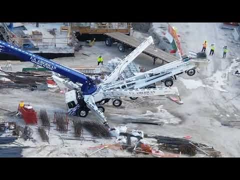 Concrete Pump flips over, looks like a bad set up