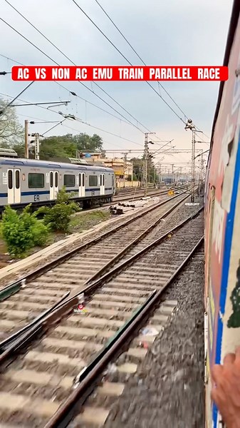 Ac vs Non Ac Emu Local Train Parallel Race 🔥 #railway #trainrace #aclocal #shorts #viral #trending
