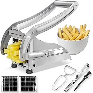 French Fry Cutter Set, Commercial Grade Stainless Potato Slicer with 2 different Size Blade , Vegetable and Potato Cutter with Peeler