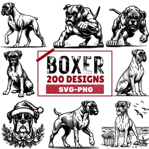 Lot de dessins pour chiens boxer : 200 fichiers clipart PNG et SVG - Etsy France