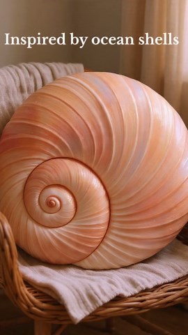 Moon Shell Pillow, Iridescent Seashell Cushion, Coastal Beach House Decor