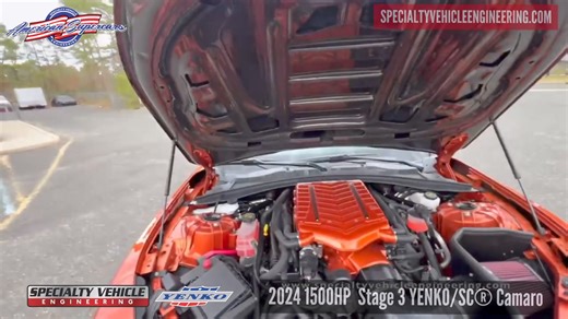 More awesome horsepower for a supercharged Friday with this 2024 Stage 3 1500HP YENKO/SC® Camaro in Vivid Orange Metallic with Black Metallic graphics and custom Black Metallic paint on the hood, roof and deck-lid. Headed home Hare Chevrolet ! #SpecialtyVehicleEngineering #Camaro #stage3 #yenko #yenkocamaro #nitto #nittotires #chevylove #camarofamily #camarofans #camarolove #Collectible #cars #brembo #brembobrakes #FrontendFriday | Specialty Vehicle Engineering, Inc.