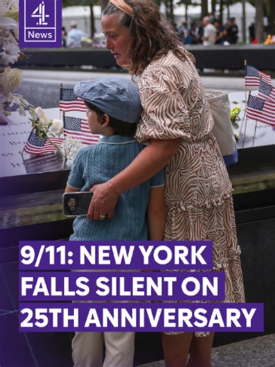 Relatives of victims gather for a memorial ceremony in New York City to mark 25 years since the 9/11 terror attacks on the World Trade Center. #News #Channel4News #911 #NewYorkCity #WorldTradeCenter