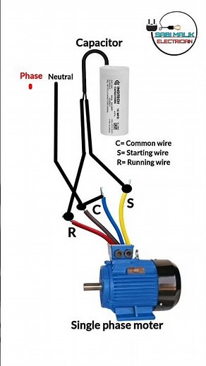 Single Phase Motor Connection |4Wired Motor Wiring with Capacitor#shorts #youtubeshorts
