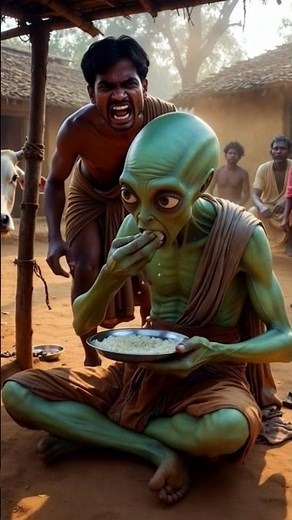 “Green Alien Village Life 🍚 | Elien Ne Gaon Me Baithkar Chawal Khaye – Realistic Scene”