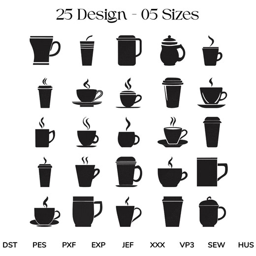 Coffee Cup Embroidery Design Bundle: Machine Embroidery Pattern - 5 Sizes (digital Download) - Etsy