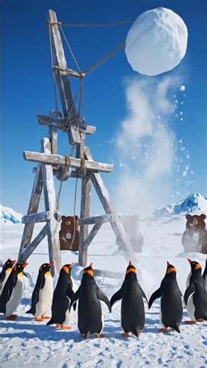 Penguin Trebuchet Attack – Giant Snowball Battle in the Arctic 🎯🐻
