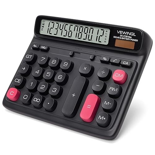 VEWINGL Desktop Calculator with Extra Large LCD Display, 12-Digit Dual Power Solar & Battery Calculator, Big Button&