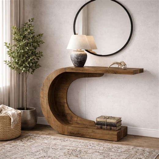 Mid-century Modern C-shaped Console Table for Entryway, Wood Accent Hallway Table for Living Room - Etsy