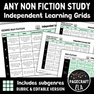 Any Non-Fiction Genre Independent Study Grids of Activities with Rubric