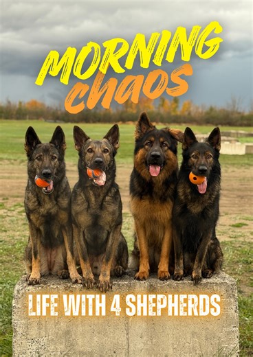 ☀️ Mornings with 4 German Shepherds ☕🐾 ➡️ Wake-up = shepherd stampede onto the bed (wiggles licks included). ➡️ Potty break → sunrise walk. ➡️ Coffee for me, Timbits for them (fair trade, right?). ➡️ Quick errands. ➡️ Breakfast in crates 1 hour nap (bloat prevention). ➡️ Raw meal prep = 4 hungry faces supervising every step. But not every morning looks the same… 🌧 Rainy = short walks, coats, nose work & brain games. 🌞 Sunny = long walks or evening adventures (swims paddle boarding). 🎓 Traini