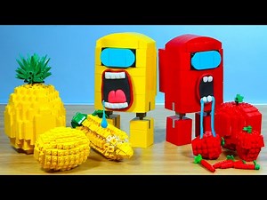 Among Us Eat Red Fruit And Yellow Friut Challenge | Brick World Stop Motion Cooking