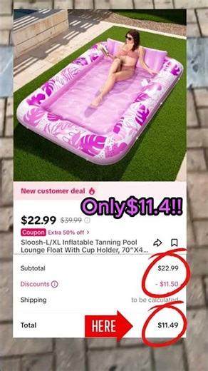 Pink Inflatable Tanning Pool Lounge Float on Sale#tanning #poolfloat #summer #discount