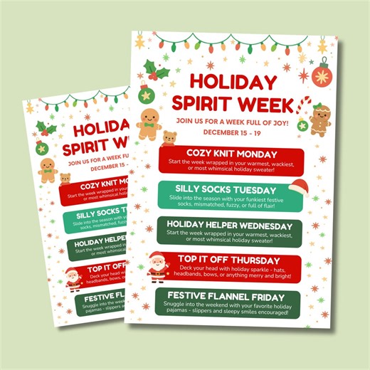 School Holiday Spirit Week Flyer Template Editable Canva Christmas Spirit Week Poster School Party Announcement Printable Digital Download - Etsy