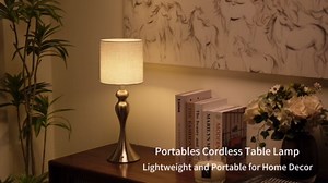 Table Lamp for Bedroom, Cordless Bedside Lamps for Living Room, Touch 3-Way Dimmable Desk Lamp for Night Stands, Rechargeable, Battery Operated Lamp with Fabric Shade for Dorm, Home Office (Black)