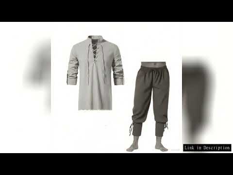 2Pcs Retro Vintage Medieval Renaissance Cosplay Costume Outfits Pirate Viking Halloween Casual Dail