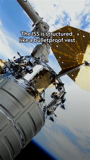 National Geographic Science on Instagram: "When high-speed micrometeoroids hit the ISS, they're stopped by the station's Whipple shield, a multi-layered skin of metal and ceramic fibers. Each of these layers disperses the energy of the objects that strike it, protecting the station like a bulletproof vest. Superstructures: Engineering Marvels is now streaming on @DisneyPlus"