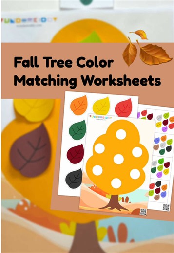 🍁 FALL TREE COLOR MATCHING WORKSHEETS 🎨 How to get your FREE printable? 😊 Visit WUNDERKIDDY.COM → search for: Fall Tree Color 🖼 What's this activity about? The educational game «Autumn Leaf» is great for learning basic colors and practicing attention to detail. It helps improve spatial orientation, visual perception, and the ability to analyze sequences! 🍁🎨 📌 How to make it: 🖨 Print the file and cut out all the pieces: twelve colored leaves and twelve color pattern cards. 🌳 Put the game