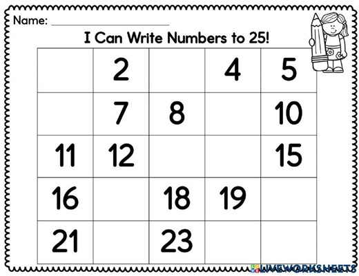 Missing Numbers to 25 online exercise for